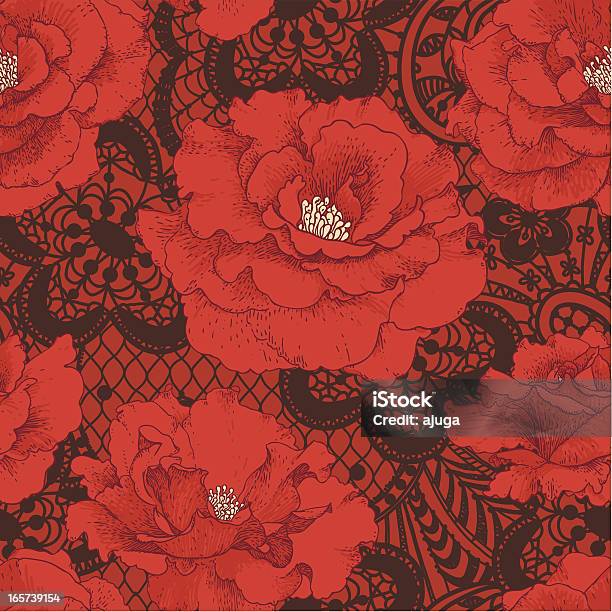 Red Rose Brown Lace Seamless Pattern Stock Illustration - Download Image Now - Flamenco Dancing, Spanish Culture, Pattern