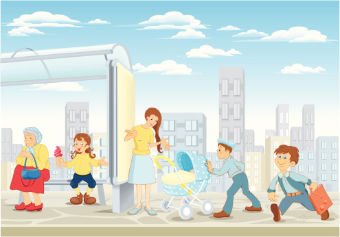 vector illustration of people on the bus stop