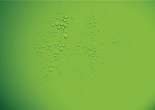 Clear water drops over a green background Сlear water drops over green background. freshness stock illustrations