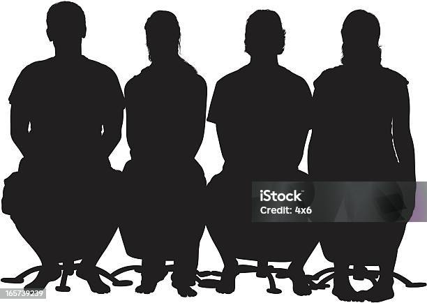 Persone Sedersi Affiancate Su Footstools - Immagini vettoriali stock e altre immagini di Stare seduto - Stare seduto, Donne, Gruppo di persone