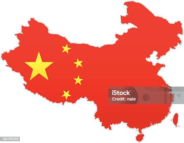 Mapa Com Bandeira Da China - Arte vetorial de stock e mais imagens de Bandeira - Bandeira, Bandeira Chinesa, Bandeira Nacional