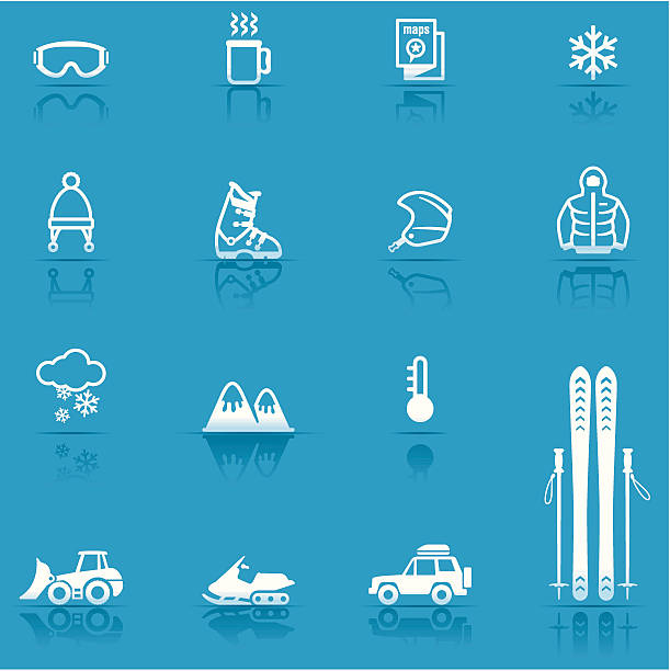 Icon Set, Skiing Icon Set, Skiing items on white background, make in adobe Illustrator (vector) Snowmobiling stock illustrations