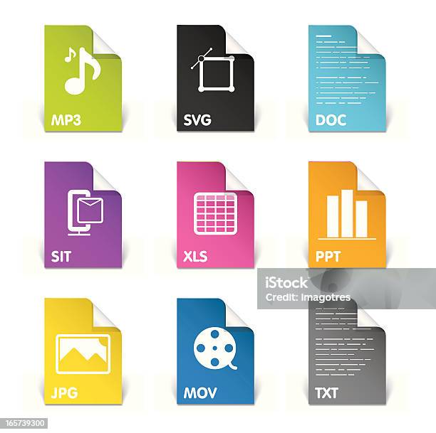 채색기법 아이콘파일 확장자 아이콘에 대한 스톡 벡터 아트 및 기타 이미지 - 아이콘, MP3 플레이어, Slide Show Presentation Software