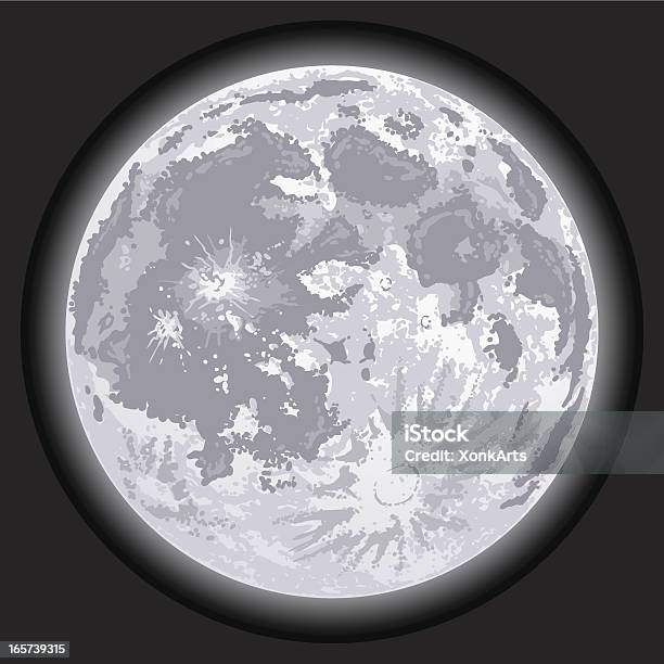 Полная Луна — стоковая векторная графика и другие изображения на тему Поверхность луны - Поверхность луны, Без людей, Луна