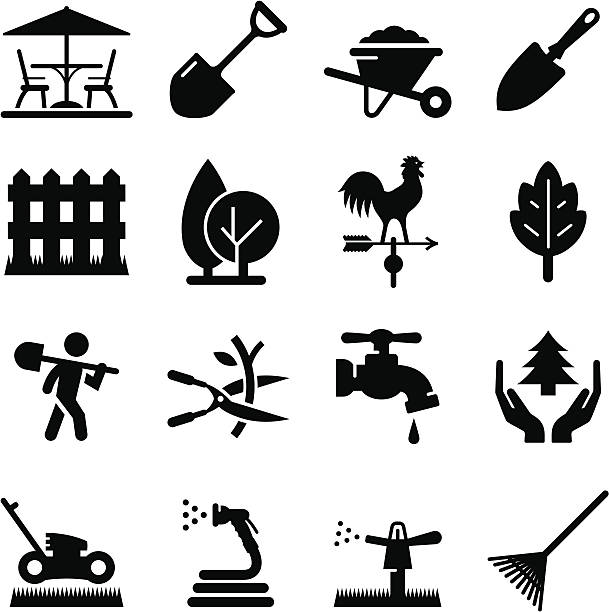 landschaft-icons-schwarz-serie - trowel stock-grafiken, -clipart, -cartoons und -symbole