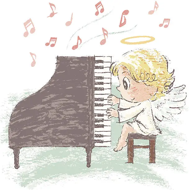 Vector illustration of Angel who plays piano