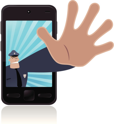 Vector illustration - Police making stop gesture and protecting your cell phone.