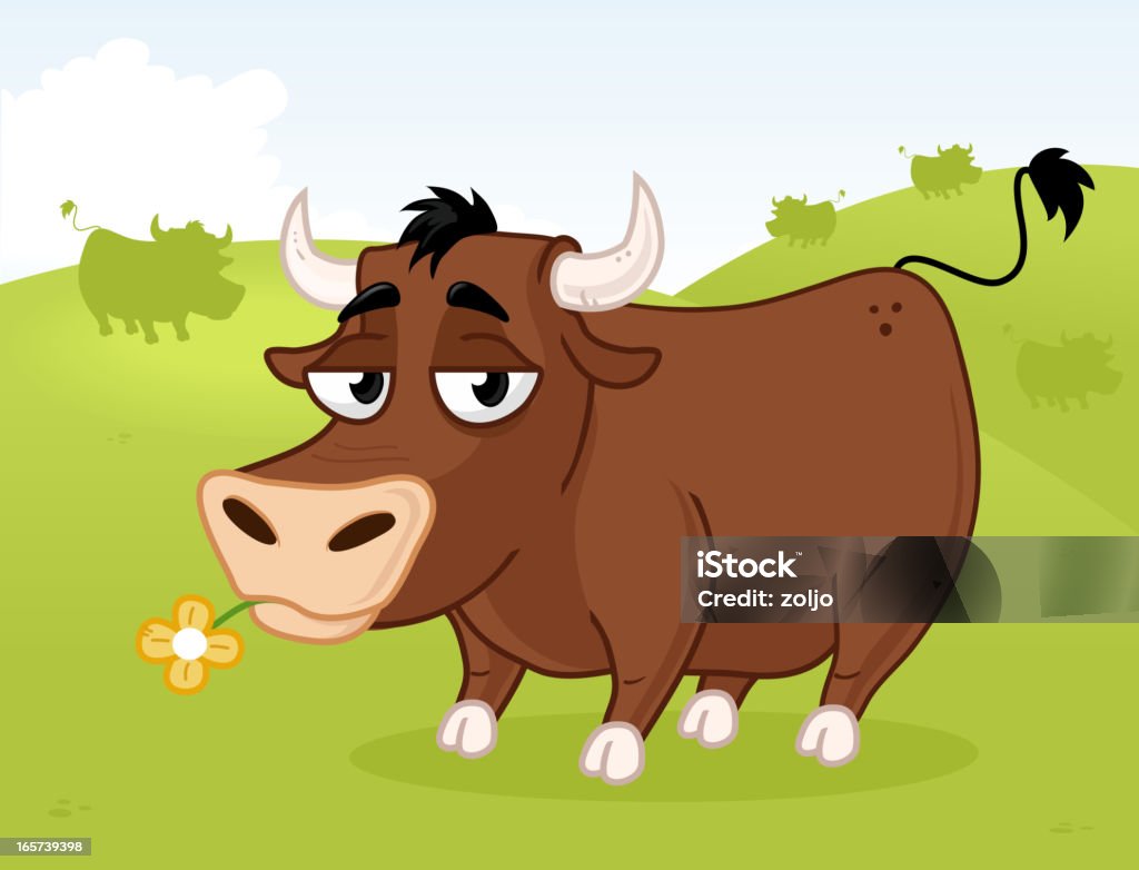 Bull sur la colline - clipart vectoriel de Boeuf sauvage libre de droits