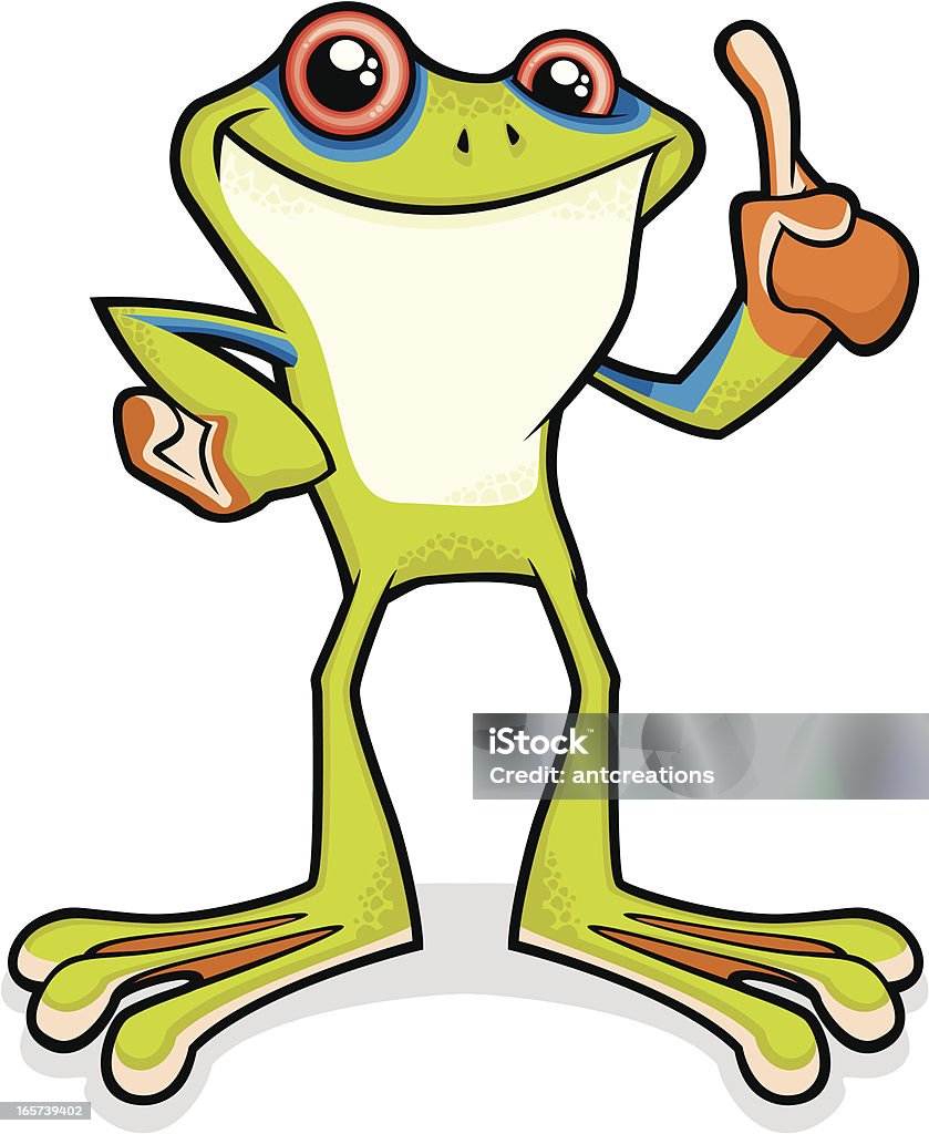 Tree Frog Making a Point A happy tree frog with his webbed finger in the air. He's either got something to tell or letting you know he's number one! Frog stock vector