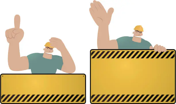 Vector illustration of Under Construction Sign: worker warning for safety