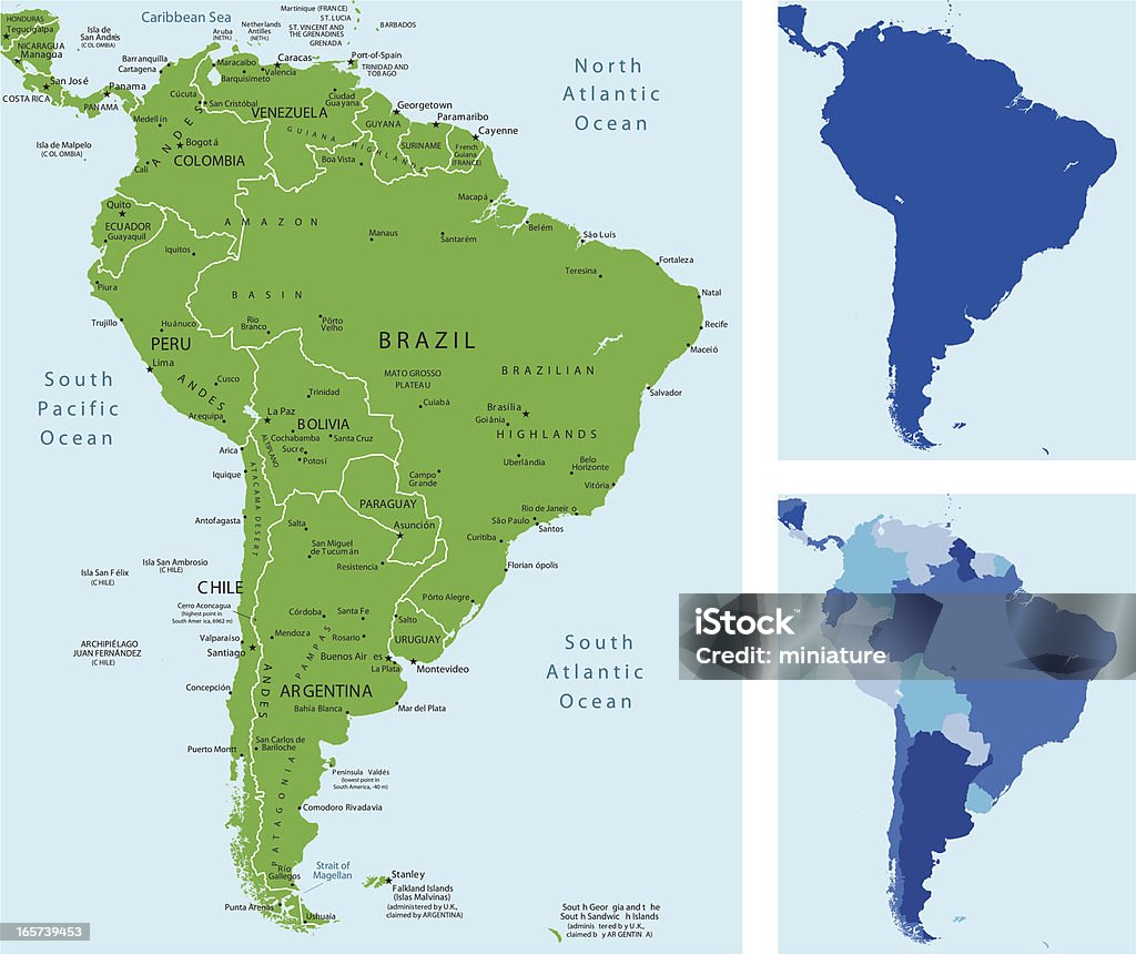 América del Sur Mapa - arte vectorial de América del Sur libre de derechos