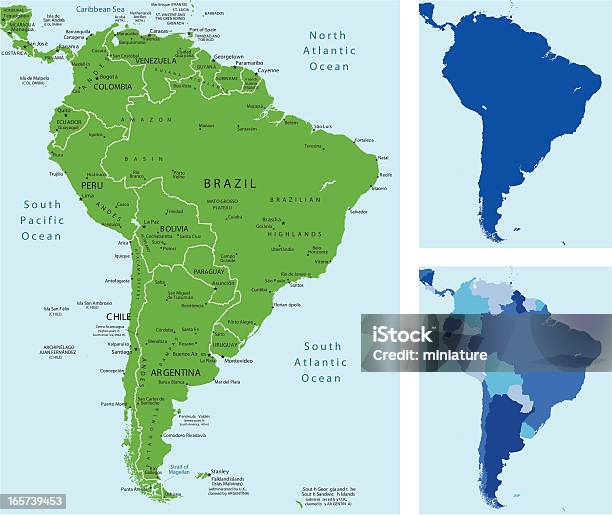 Sud America Mappa - Immagini vettoriali stock e altre immagini di America del Sud - America del Sud, Argentina - America del Sud, Blu