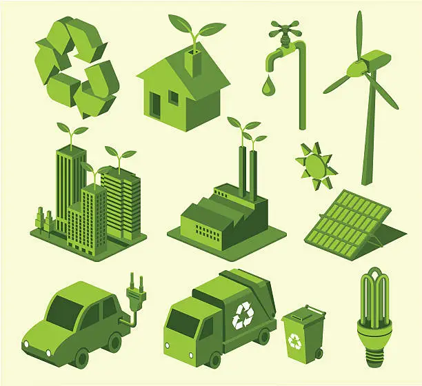 Vector illustration of Green recycling icons against cream background
