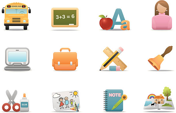 School & Education icons | Premium Matte series Matte & soft lookin' icon set for your web page, interactive, presentation, print, and all sorts of design need. school handbell stock illustrations