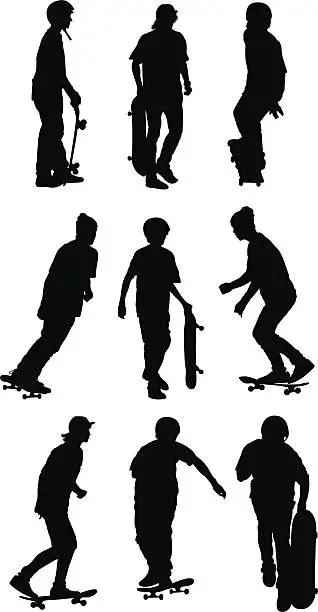 Vector illustration of Boys skateboarding