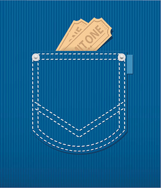 Illustration of a rear jean pocket with two tickets inside Back pocket of jeans with two theatre tickets protruding. Art on easily edited layers. Don't want the tickets?- Just click 'em off. Download also includes a large high res jpeg. pocket stock illustrations