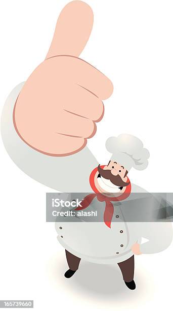 Sorridente Chef A Olhar Para Cima E Gesticular Polegar Para Cima - Arte vetorial de stock e mais imagens de Chefe de Cozinha