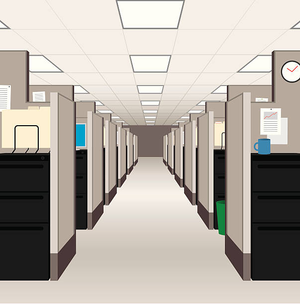 Office Cubicles Looking inside a office, illustration. Zipped layered AI file included. corporate office cubicle stock illustrations