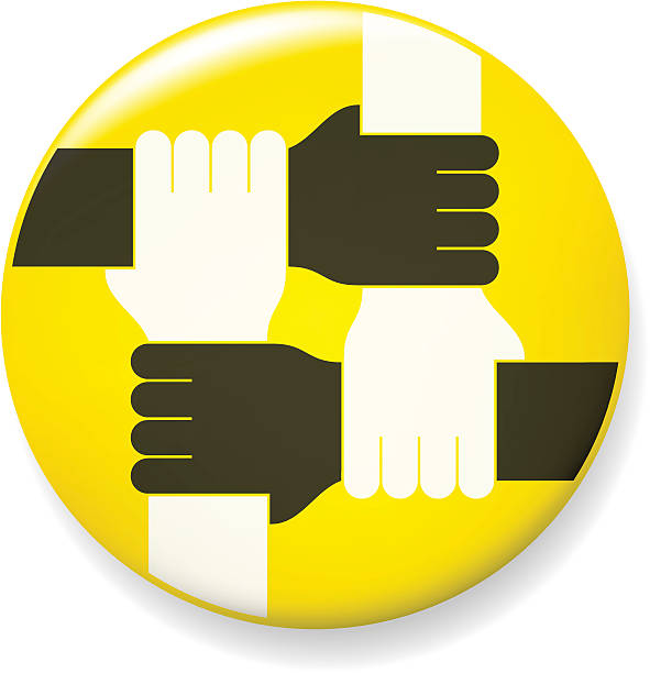 Four Hand Pin Pin with Four black and white hands held by the wrist. four people stock illustrations