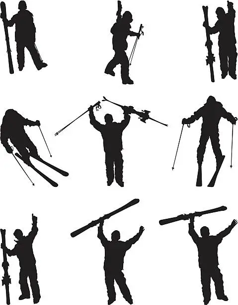 Vector illustration of Die hard skiers skiing