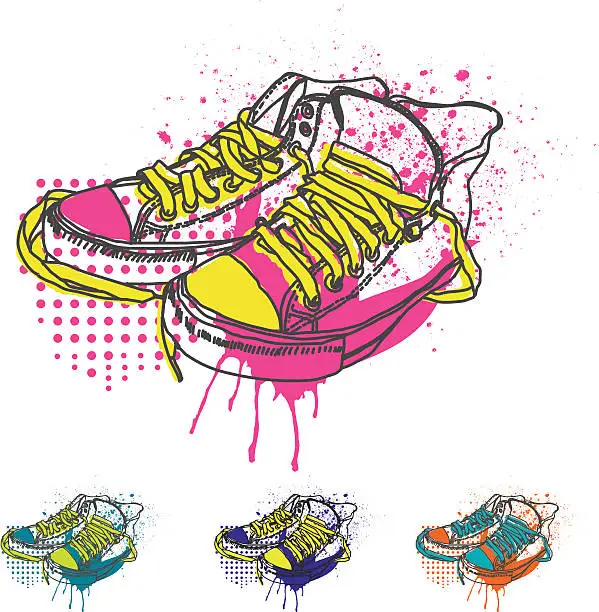 Vector illustration of Pop Art Sneakers With a Splash of Color