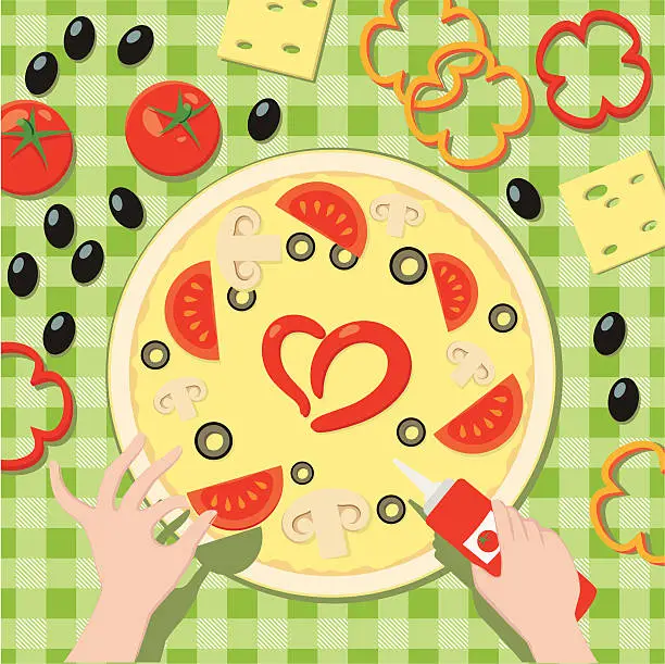 Vector illustration of Cooking pizza