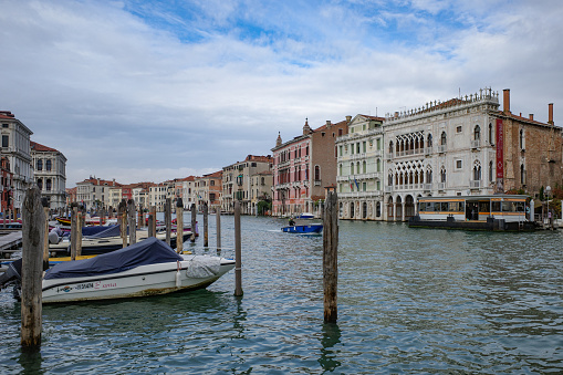 Nov 14, 2022: Venice, Italy - Motorboats on the Venetian Grand Canal