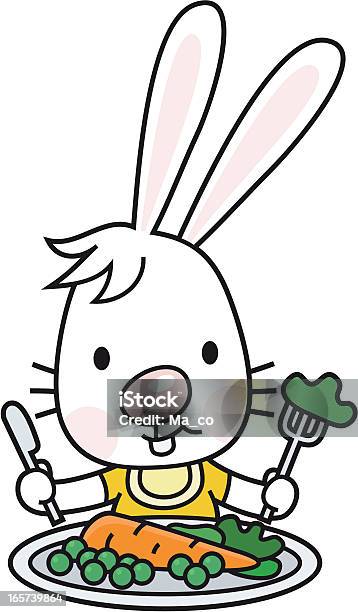 Vegetarische Bunny Mit Salatplatte Stock Vektor Art und mehr Bilder von Anthropomorph - Anthropomorph, Charakterkopf, ClipArt