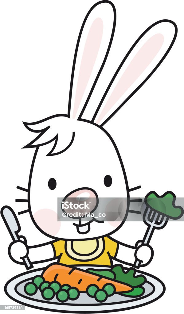 vegetarian bunny with salad plate vector drawing of a bunny with salad plate Animal stock vector