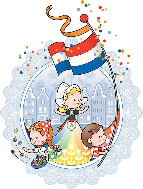 Vector illustration of Dutch Queens day celebration lace border