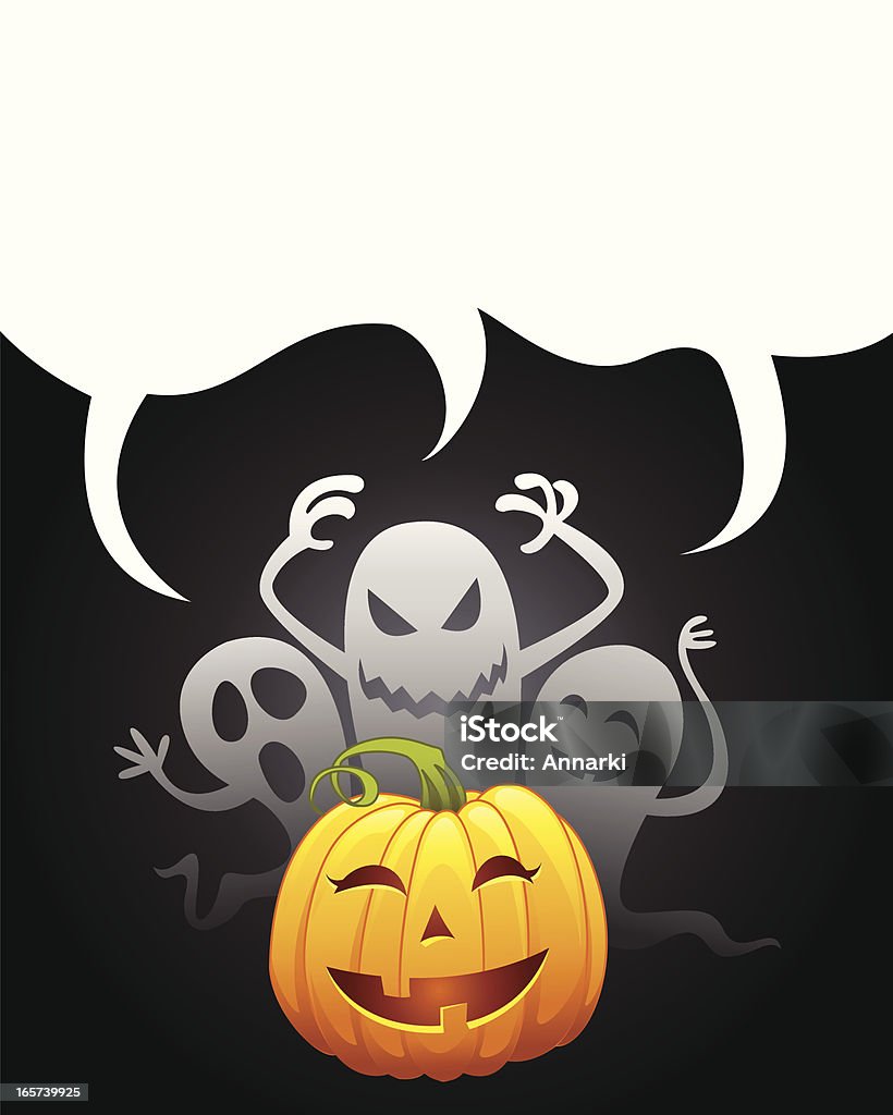 Calabaza con fantasmas - arte vectorial de Alegre libre de derechos