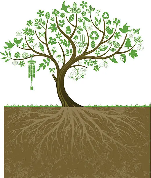 Vector illustration of Environmental tree and roots.