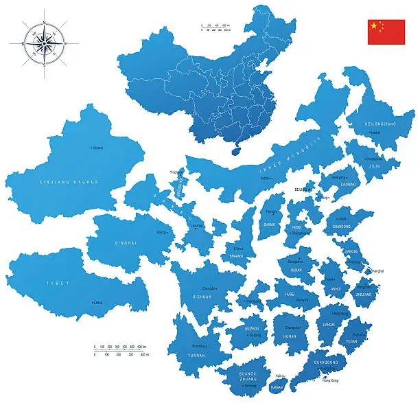 Vector illustration of China, provinces and regions