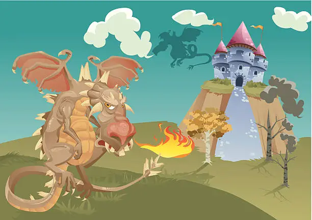 Vector illustration of Dragon & Castle