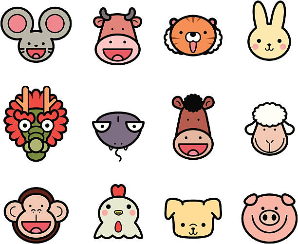 Icon Collection: Cute Chinese Zodiac in color Vector illustration – Icon Collection: Cute Chinese Zodiac in color.  cow clipart stock illustrations