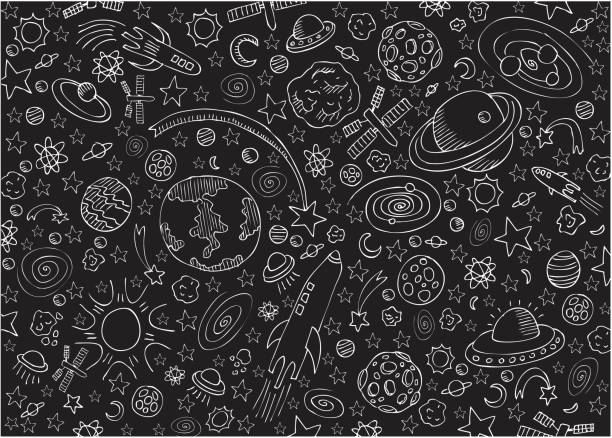 Universe chaos A Large group of thinks at the space lunar meteorite stock illustrations