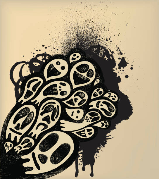 Funky ghosts vector art illustration