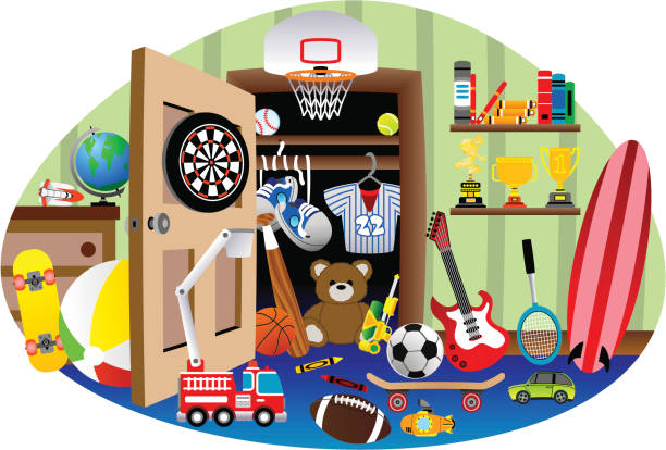 Very Messy Room A very messy child's room. inflatable soccer balls stock illustrations