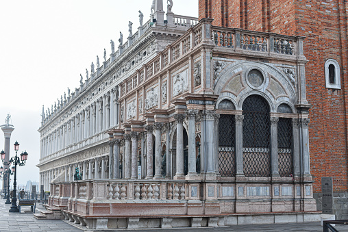 Venice, Italy - 15 Nov, 2022: Entrance to the St Marks Campanile in Piazza San Marco