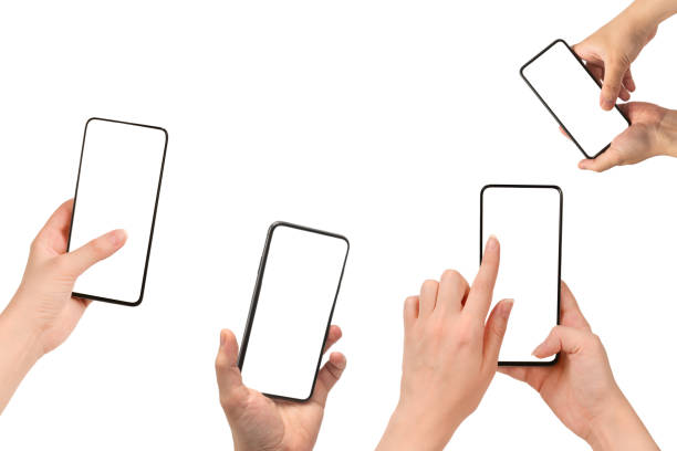 istock Smart phone in woman hands isolated on white background.  White screen. Copy space. 1657402162