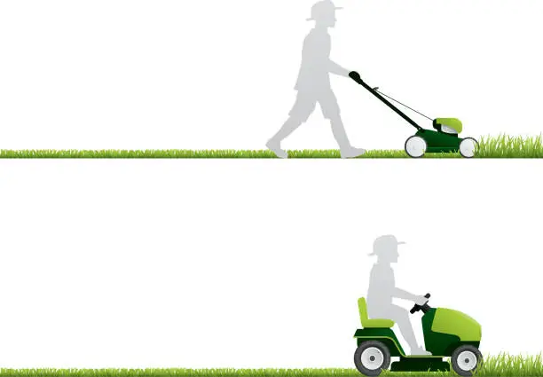 Vector illustration of Mowing the lawn