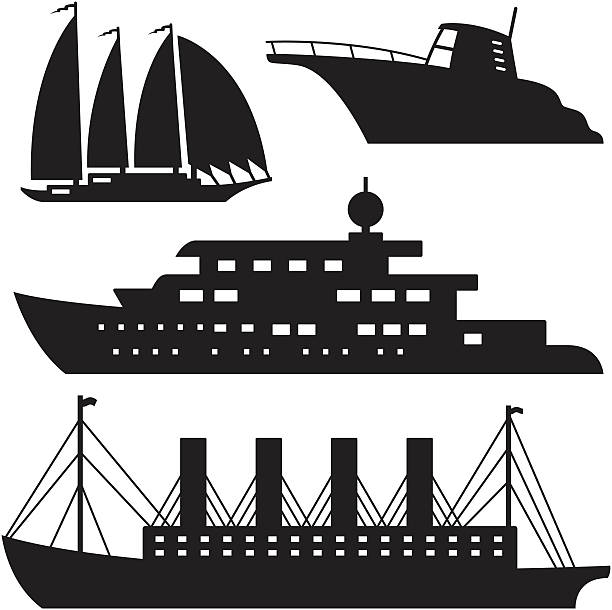 Black Silhouettes -  Boats Black silhouettes of different types of boats.  white sailboat silhouette stock illustrations