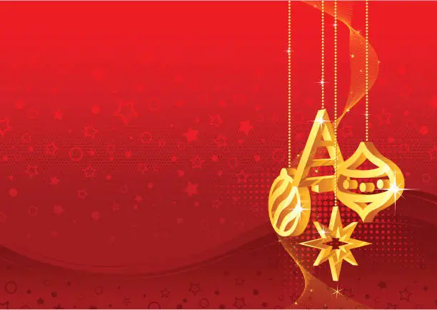 Vector illustration of Christmas background with gold ornaments