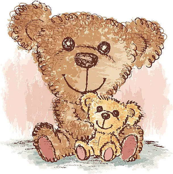 Vector illustration of Two teddy bears sit