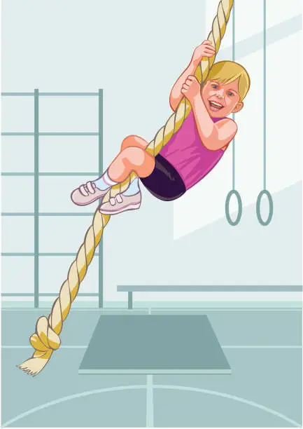 Vector illustration of Child hanging in a gymnastic rope