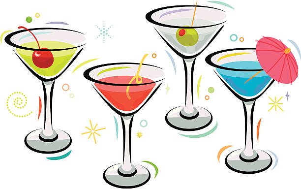 ilustrações, clipart, desenhos animados e ícones de martini de tempo - copo de martini