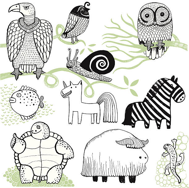 Vector file of the cute hand drawn animals and stuff. Animal alphabet (Part 3)