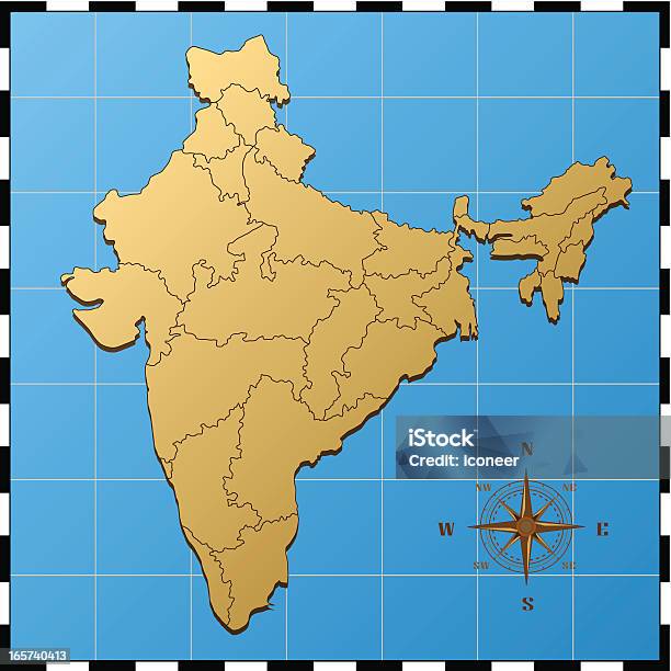 Indie Mapę Z Róża Wiatrów - Stockowe grafiki wektorowe i więcej obrazów Mapa - Mapa, Assam, Indie