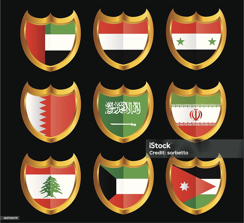 Écusson du drapeau National icône Set - clipart vectoriel de Arabie Saoudite libre de droits