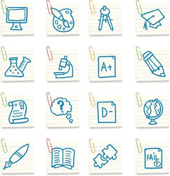 Vector illustration of School and education post in note icons